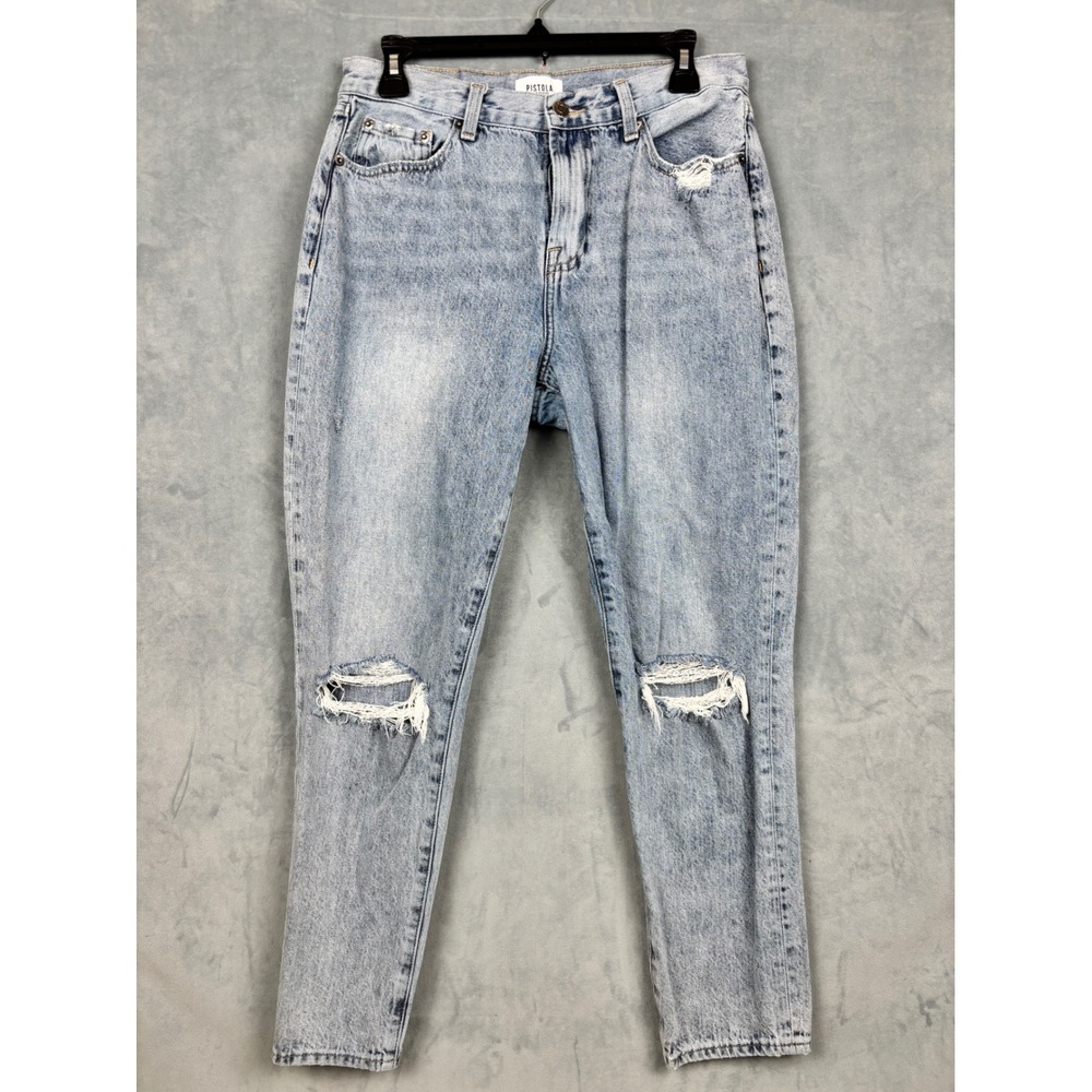 Pistola Distressed High Rise Straight Leg Jeans Light Wash Blue P6027RLP-WAD 29